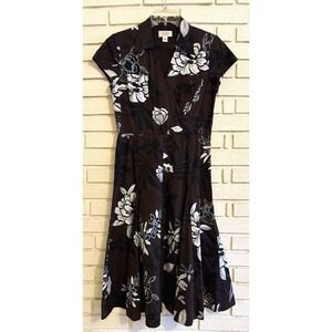 Vintage Talbots Floral Faux‎ Wrap Side Zip Dress Women's Sz 6 Brown Boho Retro